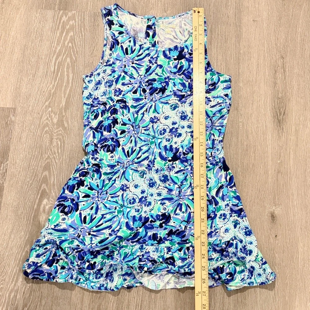 Lilly Pulitzer Girls Blue Floral Sleeveless Ruffle Skort Romper Size XL 12-14